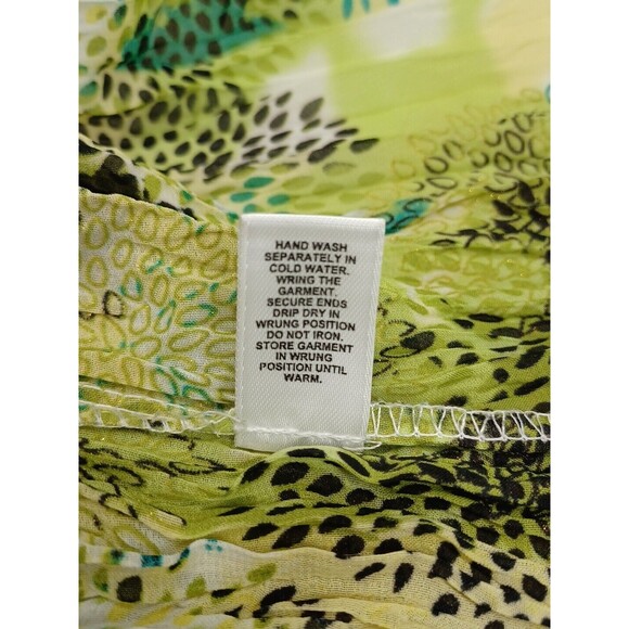 Cato Blouse Pleated Elastic Neck Waist Short Sleeve Green White Black Sz 18/20W - Picture 10 of 10